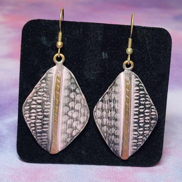 Handmade Pink and Copper Diamond Geometric Print Earrings - Picture 3 of 6